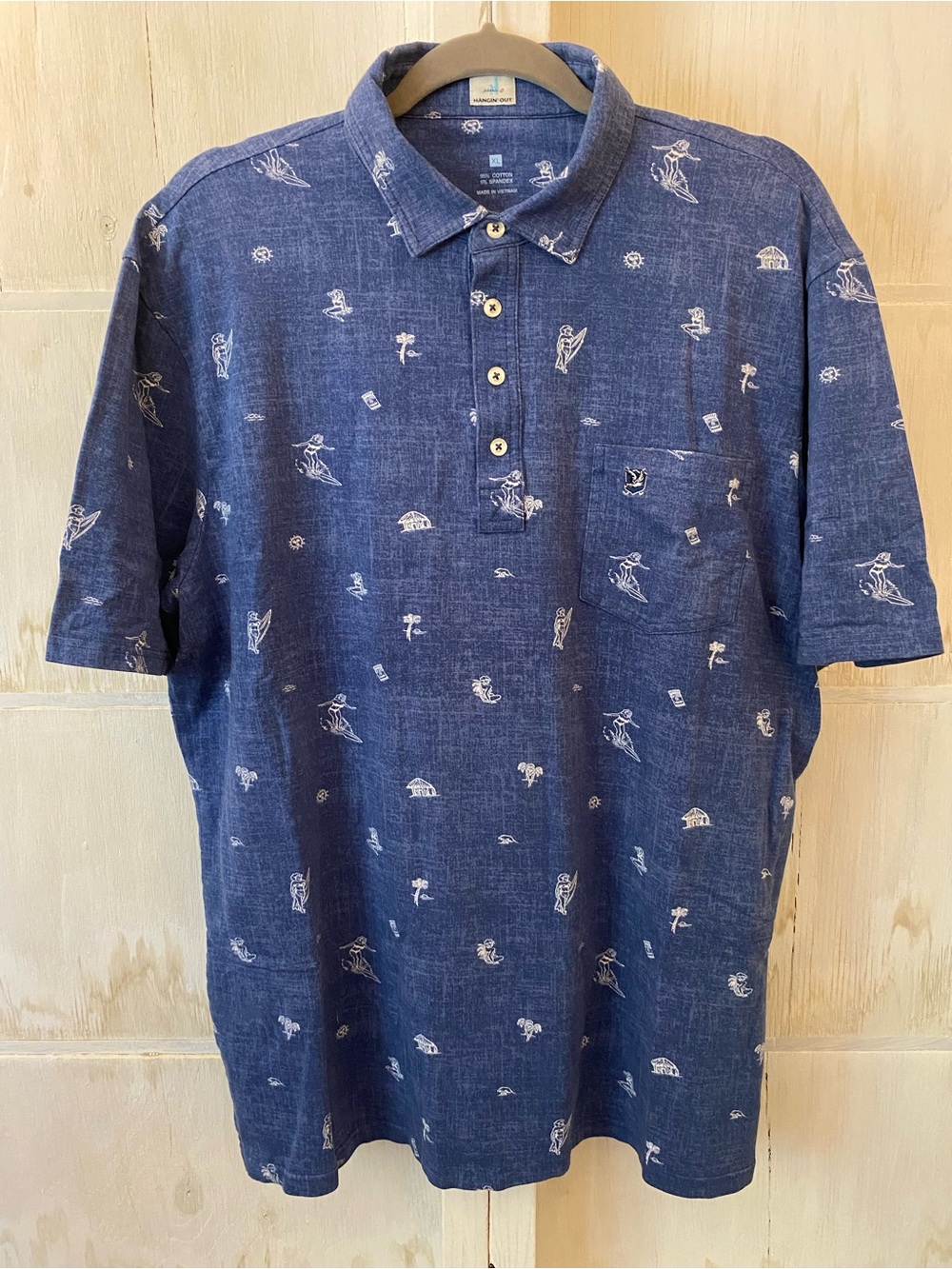 johnnie-O Navy Blue Polo with White Micro Prints